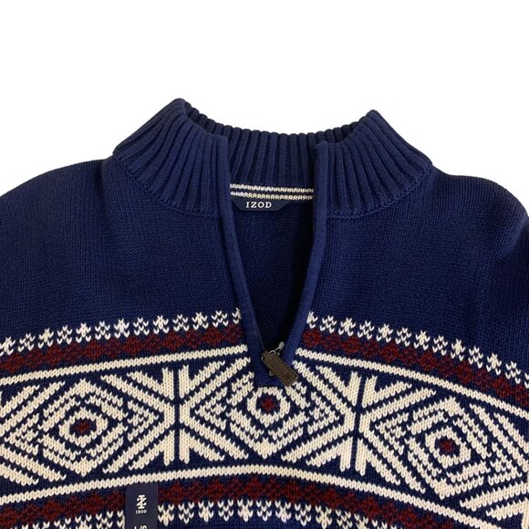 Izod Nordic Fair Isle Mens Half-Zip Sweater Large Blue & White - Picture 7 of 9